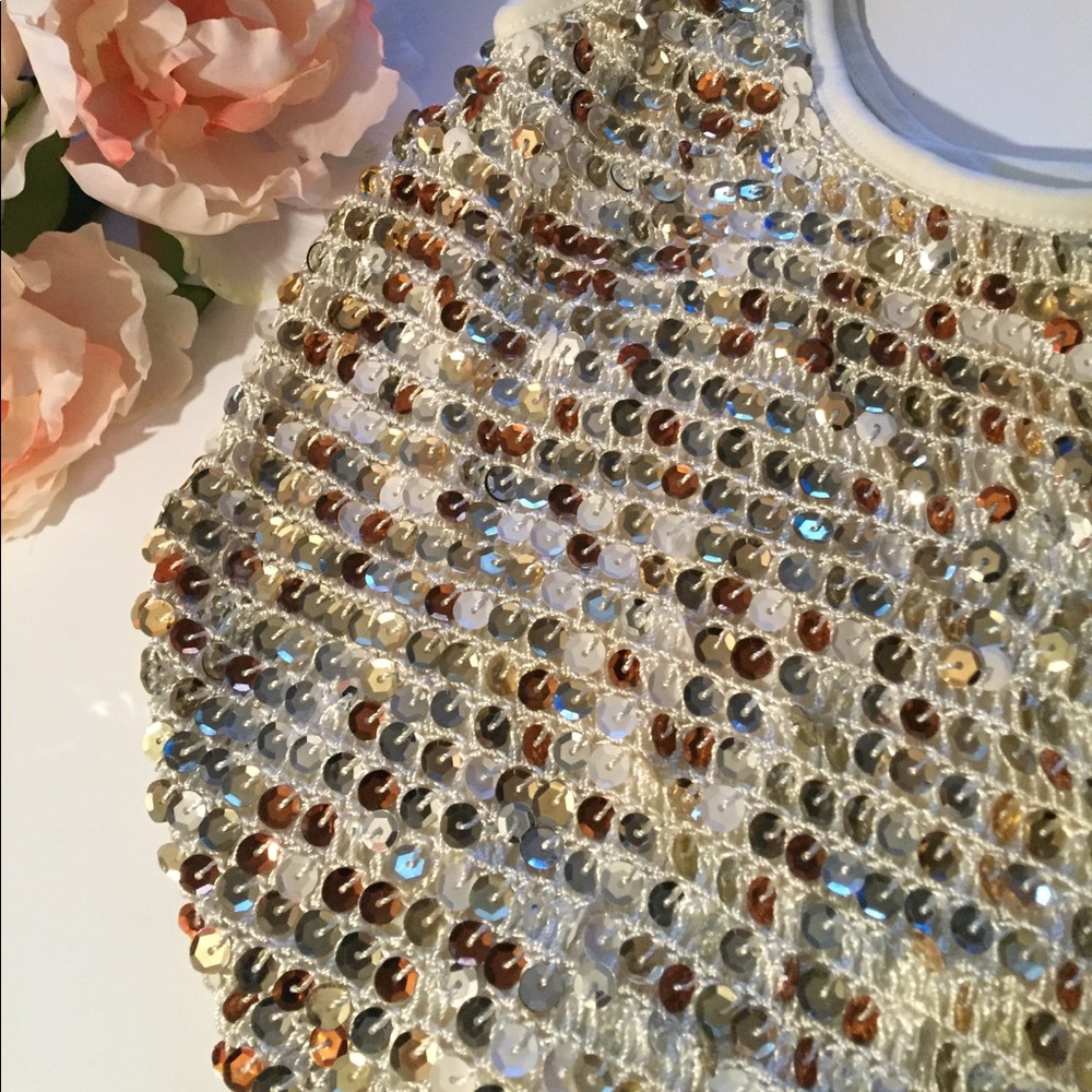 Sequin Shoulder Bag White And Gold